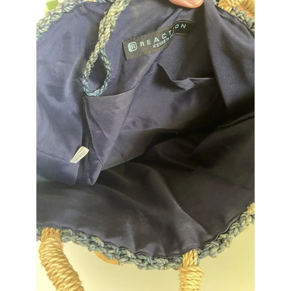 Kenneth Cole Reaction Powder Blue Abaca Straw‎ Logo Shoulder Handbag Vintage EUC